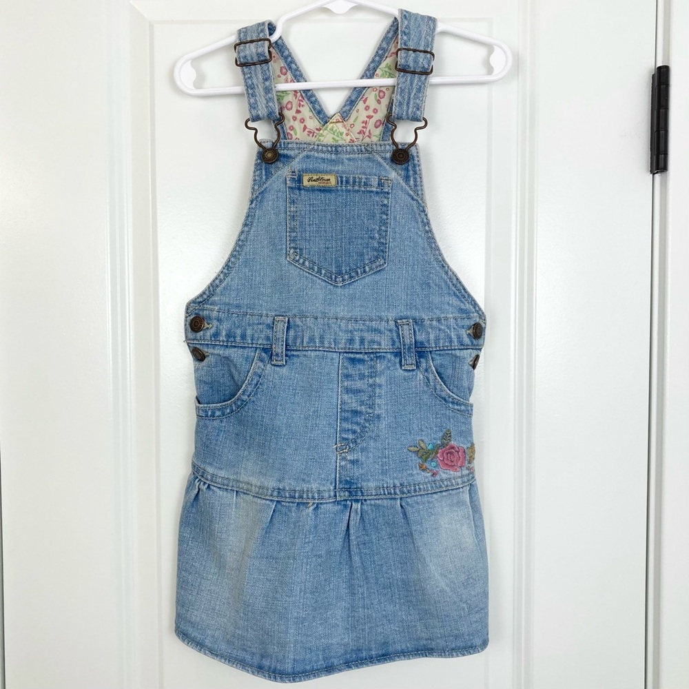 VTG Y2K Levi Strauss Levi's Denim Jean Embroidered Floral Overalls Dress Girl 4T